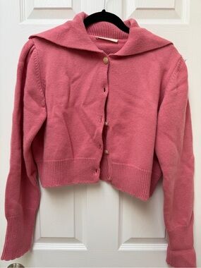 Cropped Pink Sailor Collar Cardigan Sweater